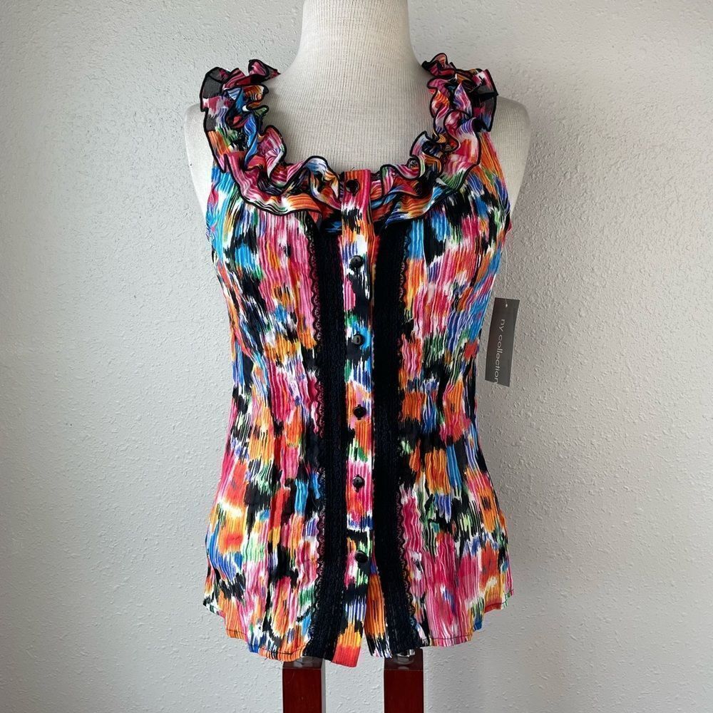 NWT NY Collection Sleeveless Button Down Blouse Top Size S